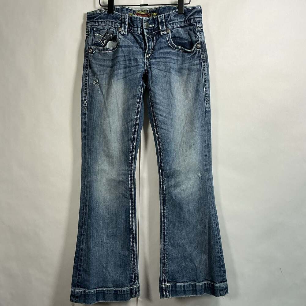Maurices Women's Distressed Bootcut Jeans with Embellished Pockets